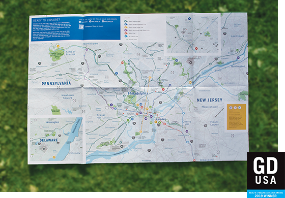 Full map displays numbered markers corresponding to destinations on previous spread