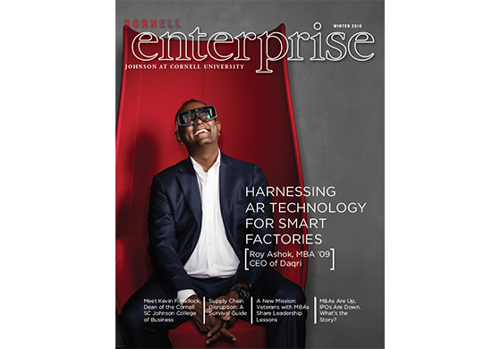 Cover of Cornell Enterprise publication for winter of 2019 featuring Roy Ashok